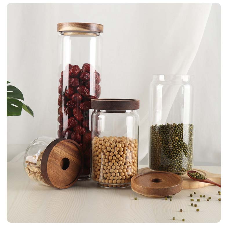 1000 ml Glass Jars High Borosilicate Clear Glass Jars With Acacia Mangium Cover Airtight Kitchen Food Containers Grains Candy