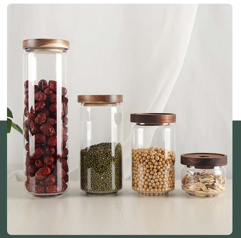1000 ml Glass Jars High Borosilicate Clear Glass Jars With Acacia Mangium Cover Airtight Kitchen Food Containers Grains Candy