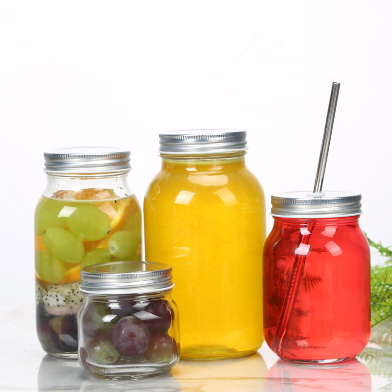 1000ML storage bottles square round glass jar with metal lid for honey jam and pickles