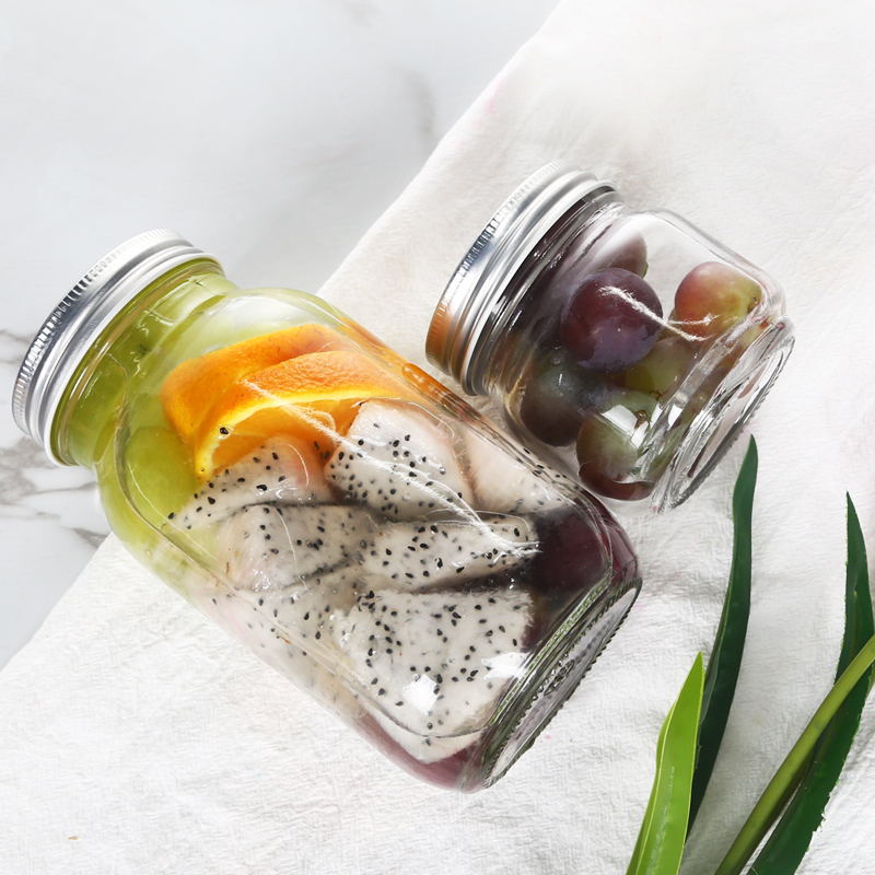 1000ML storage bottles square round glass jar with metal lid for honey jam and pickles