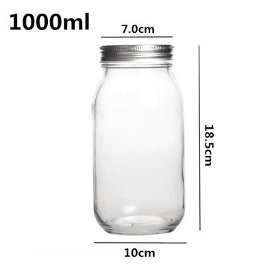 1000ML storage bottles square round glass jar with metal lid for honey jam and pickles