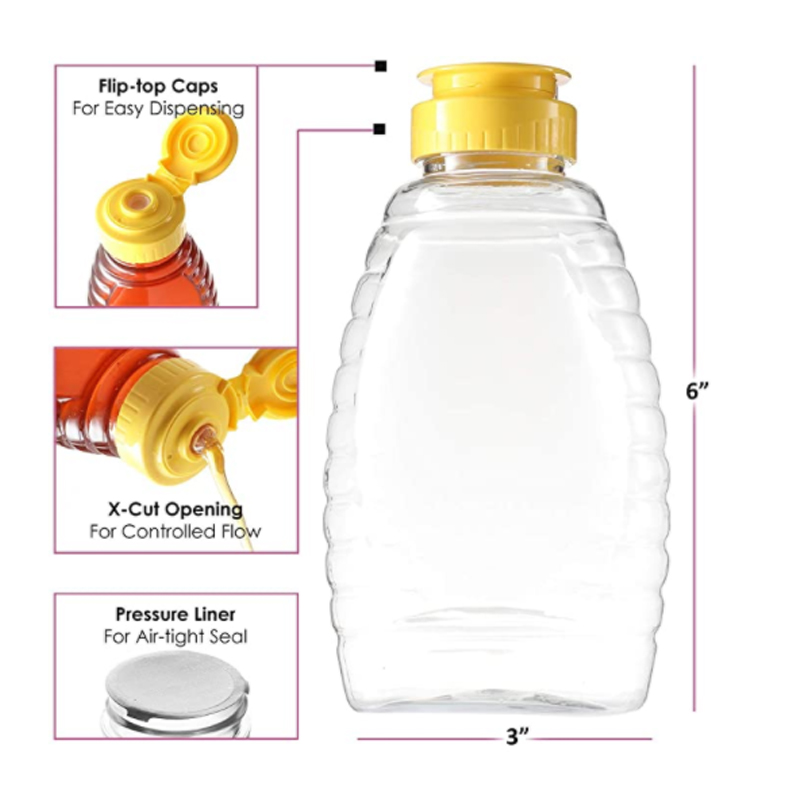 1000g for honey Food grade Clear PET squeeze honey soy sauce salad dressing plastic bottle for ketchup with cap