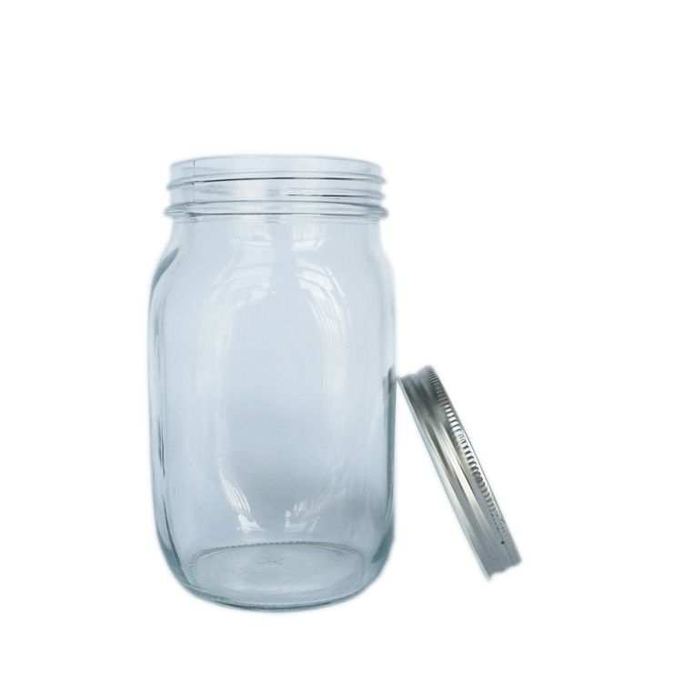 1000ml 1 liter 34oz open mouth plain square storage food promotion mason glass jar with silver one pieces lid