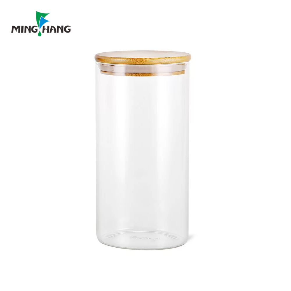 1000ml 1 ltr clear 200ml clip top round airless glass spice storage jar with bamboo lid and spoon