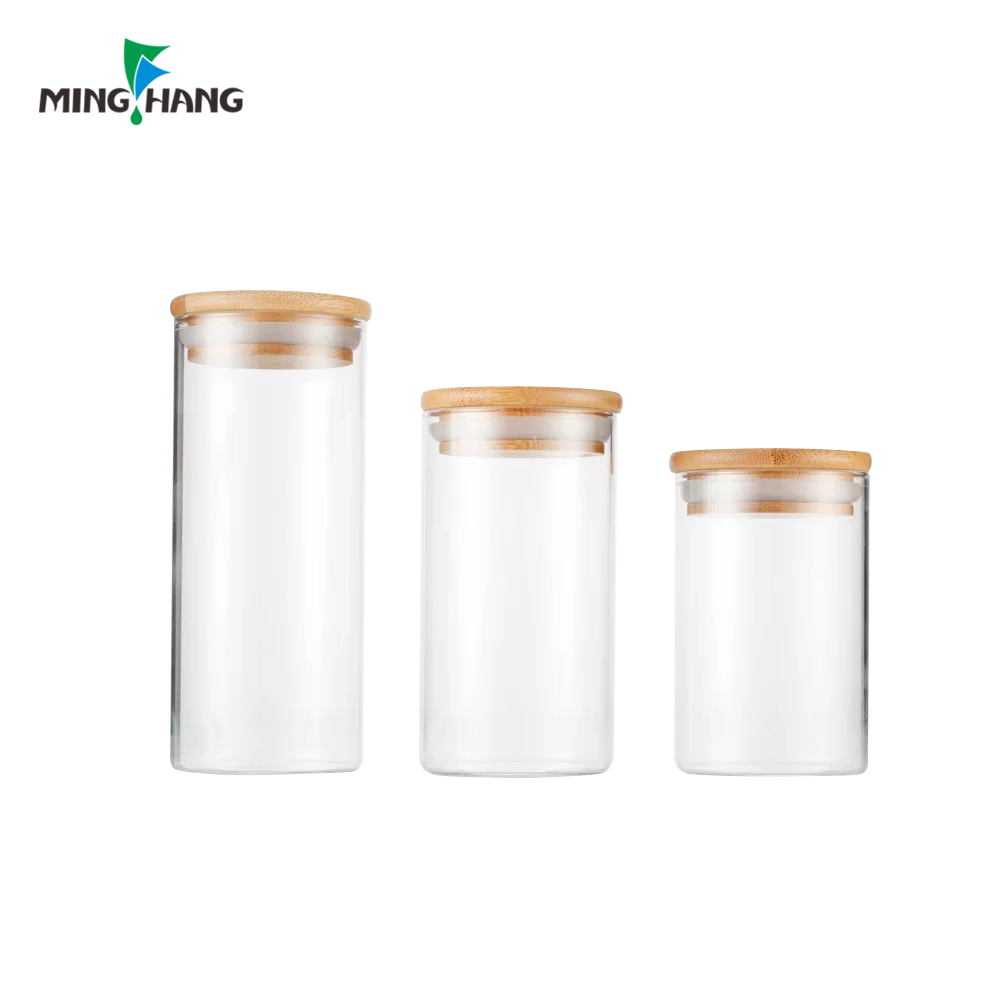 1000ml 1 ltr clear 200ml clip top round airless glass spice storage jar with bamboo lid and spoon
