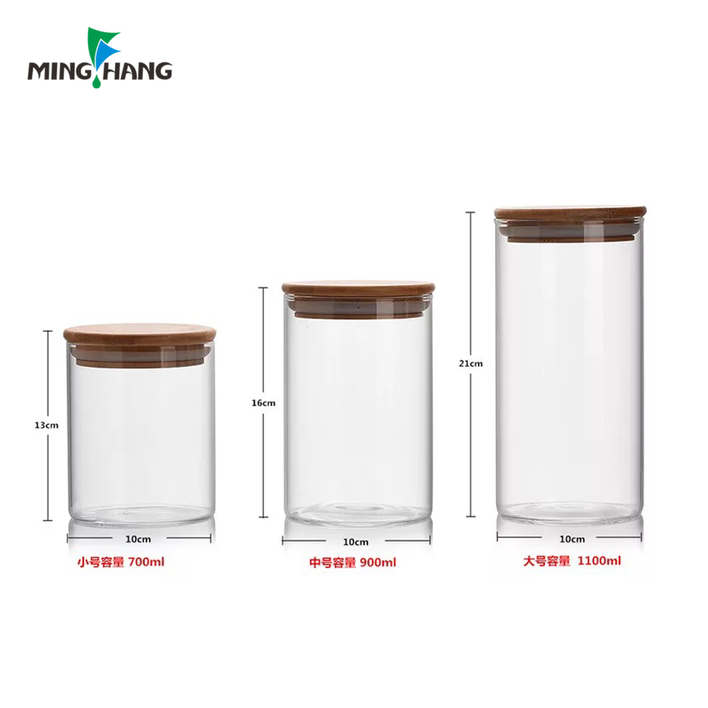 1000ml 1 ltr clear 200ml clip top round airless glass spice storage jar with bamboo lid and spoon