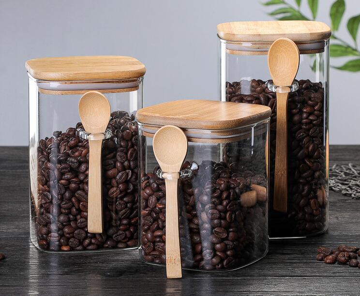 1000ml 1200ml 1500ml Wholesale Heat Resistant Borosilicate Glass Jars Of 3 Square Style Glass Containers Food Canister Kitchen