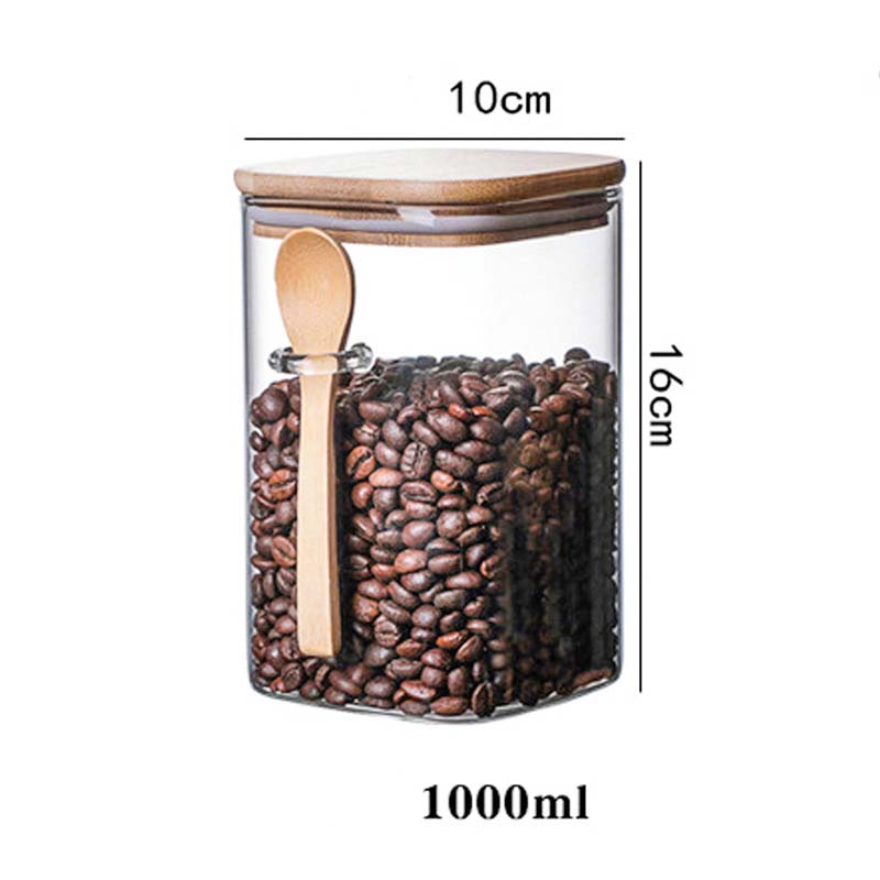 1000ml 1200ml 1500ml Wholesale Heat Resistant Borosilicate Glass Jars Of 3 Square Style Glass Containers Food Canister Kitchen
