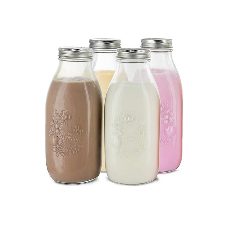 1000ml 1L Glass Milk Juice Beverage Bottle With Screw Cap