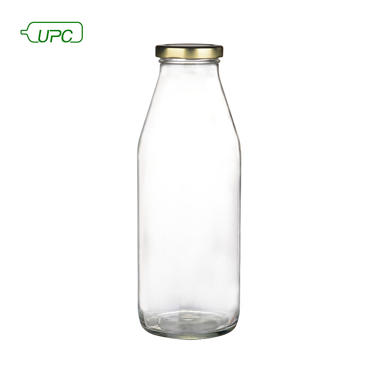 1000ml 1L clear glass bottle shape wide mouth empty milk glass bottle with metal lid