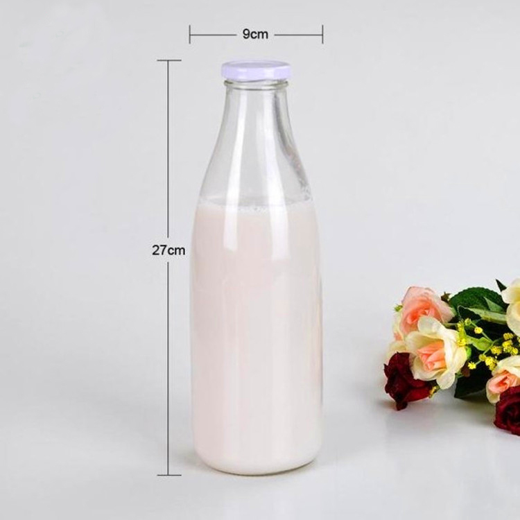 1000ml 1L shape wide mouth empty clear milk glass bottle glass soy milk yogurt with metal lid