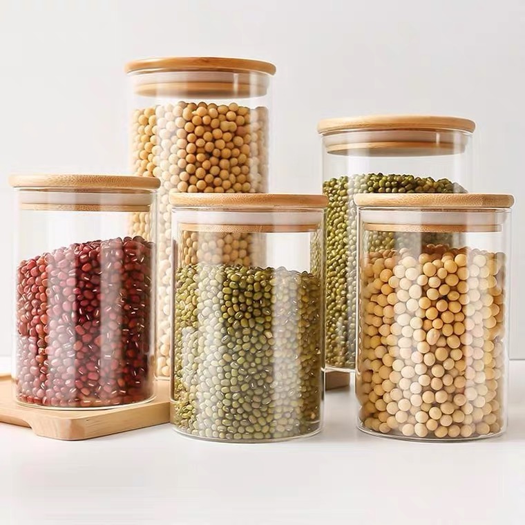 1000ml-3000ml big food storage container borosilicate glass jar with bamboo lid