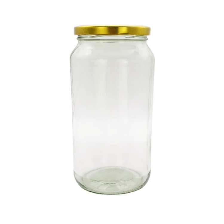 1000ml 32oz transparent round glass pickle jar coconut oil jar with 82mm sealed golden metal lid