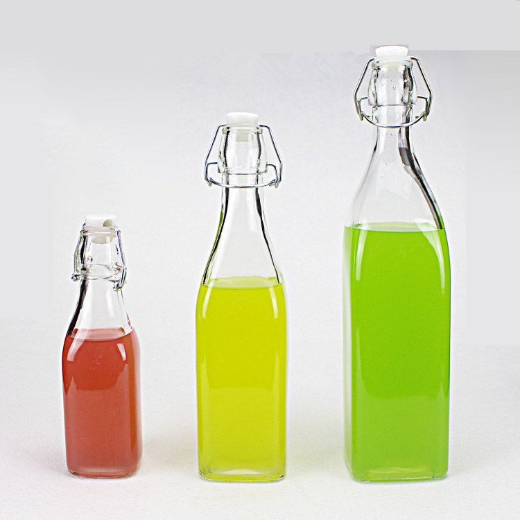 1000ml 500ml 250ml Square Shape Swing Top Clear Sealed Glass Storage Bottles for Drinks