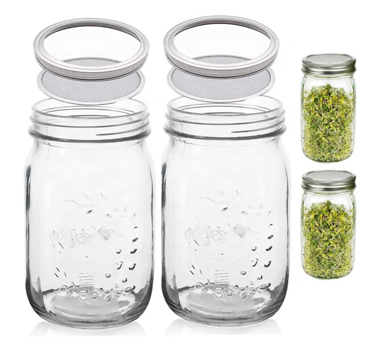 1000ml 500ml Glass Seed Sprouter Mason Jars with with Stainless Steel Screen Lids