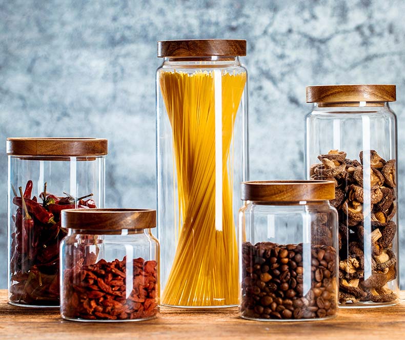 1000ml Airtight Clear Glass Jars With Wood Lids Coffee Tea Canisters Food Storage Canisters