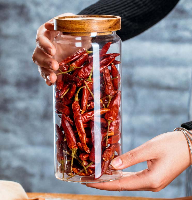 1000ml Airtight Clear Glass Jars With Wood Lids Coffee Tea Canisters Food Storage Canisters