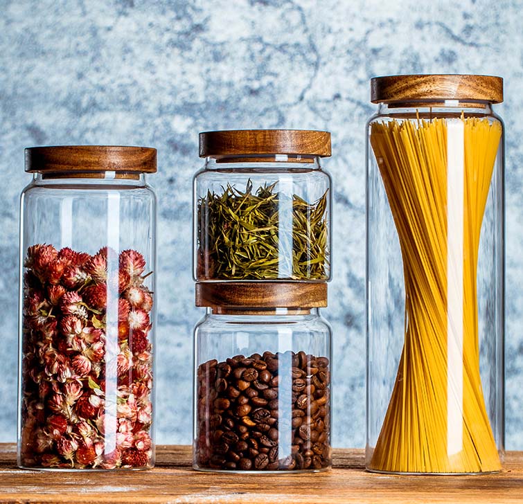 1000ml Airtight Clear Glass Jars With Wood Lids Coffee Tea Canisters Food Storage Canisters