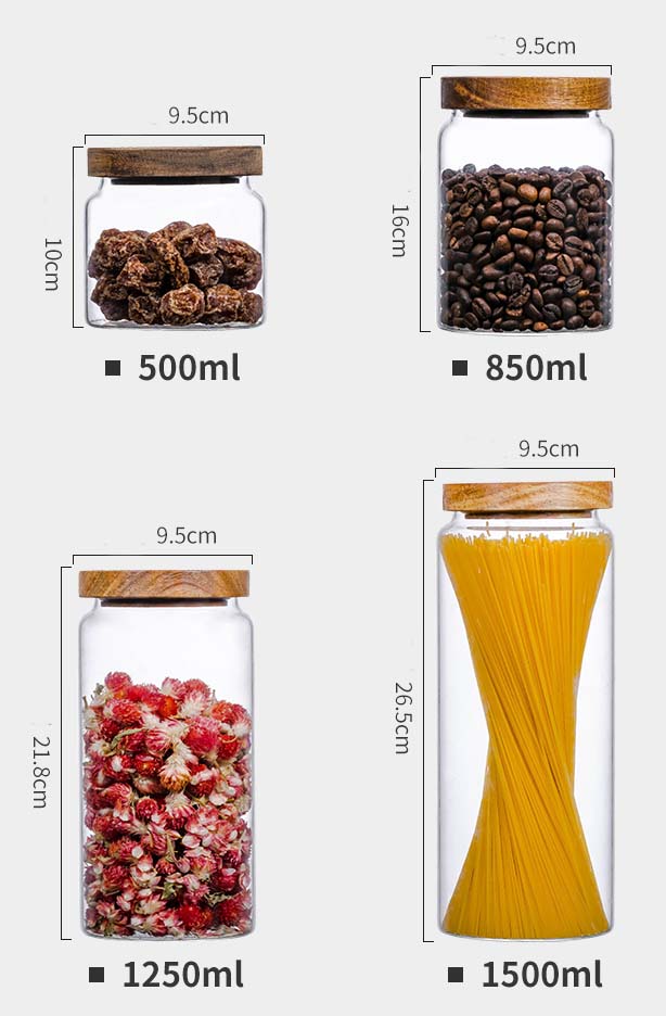 1000ml Airtight Clear Glass Jars With Wood Lids Coffee Tea Canisters Food Storage Canisters