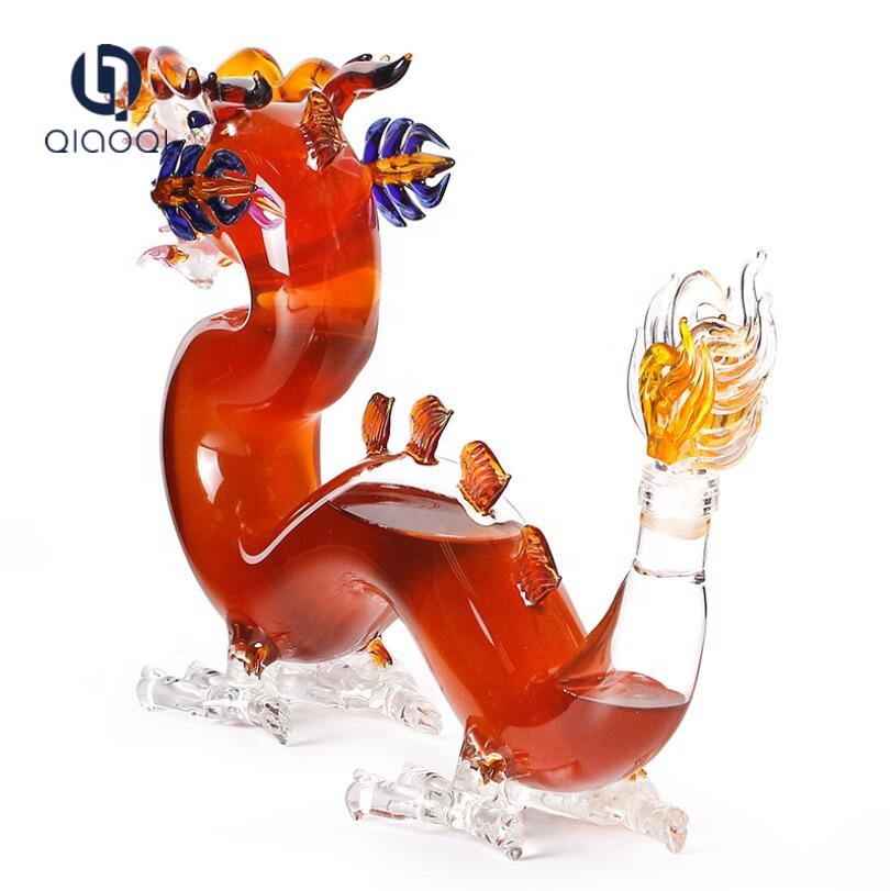 1000ml Chinese colored glass Dragon shape empty glass wine bottle for wine