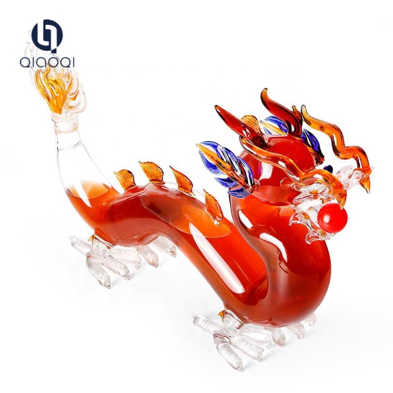 1000ml Chinese colored glass Dragon shape empty glass wine bottle for wine