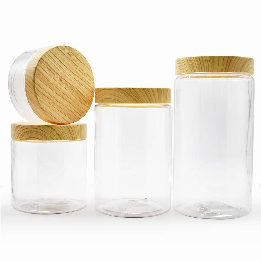 1000ml PET clear plastic cream jar with bamboo cap for cosmetic jar