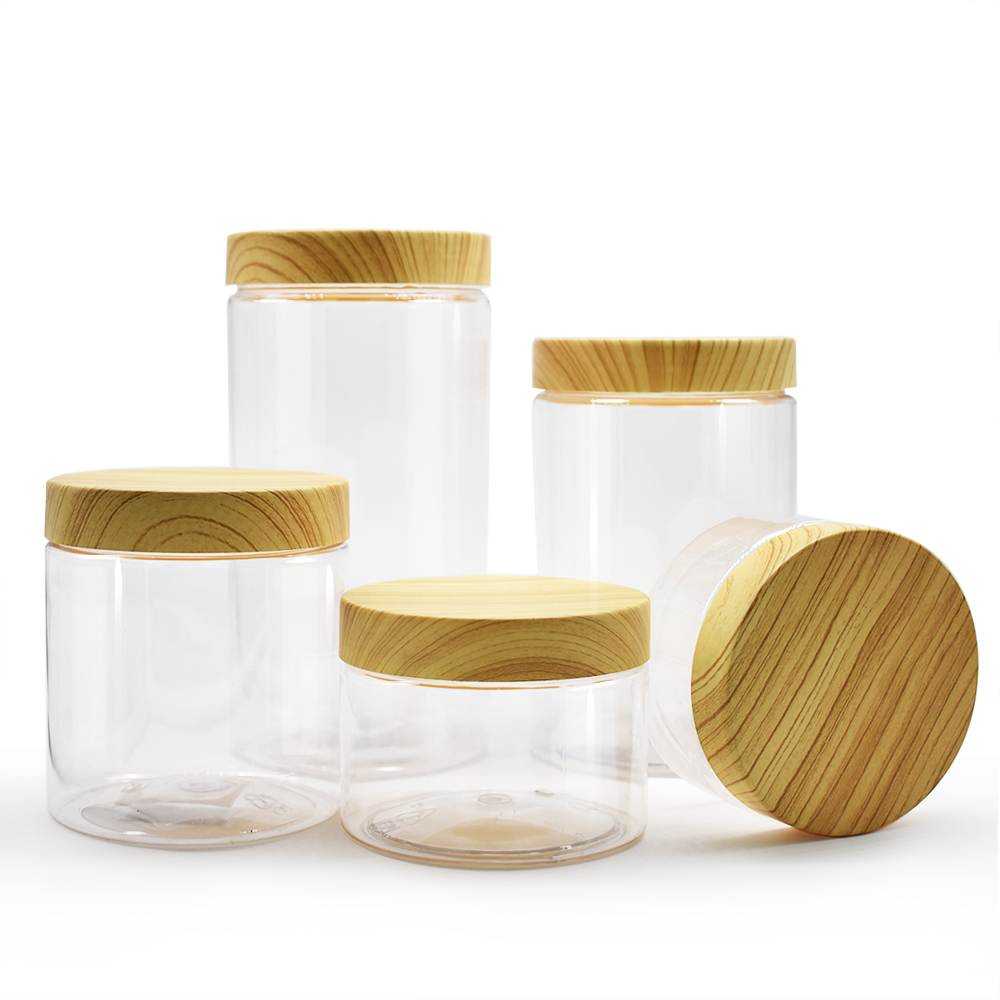 1000ml PET clear plastic cream jar with bamboo cap for cosmetic jar