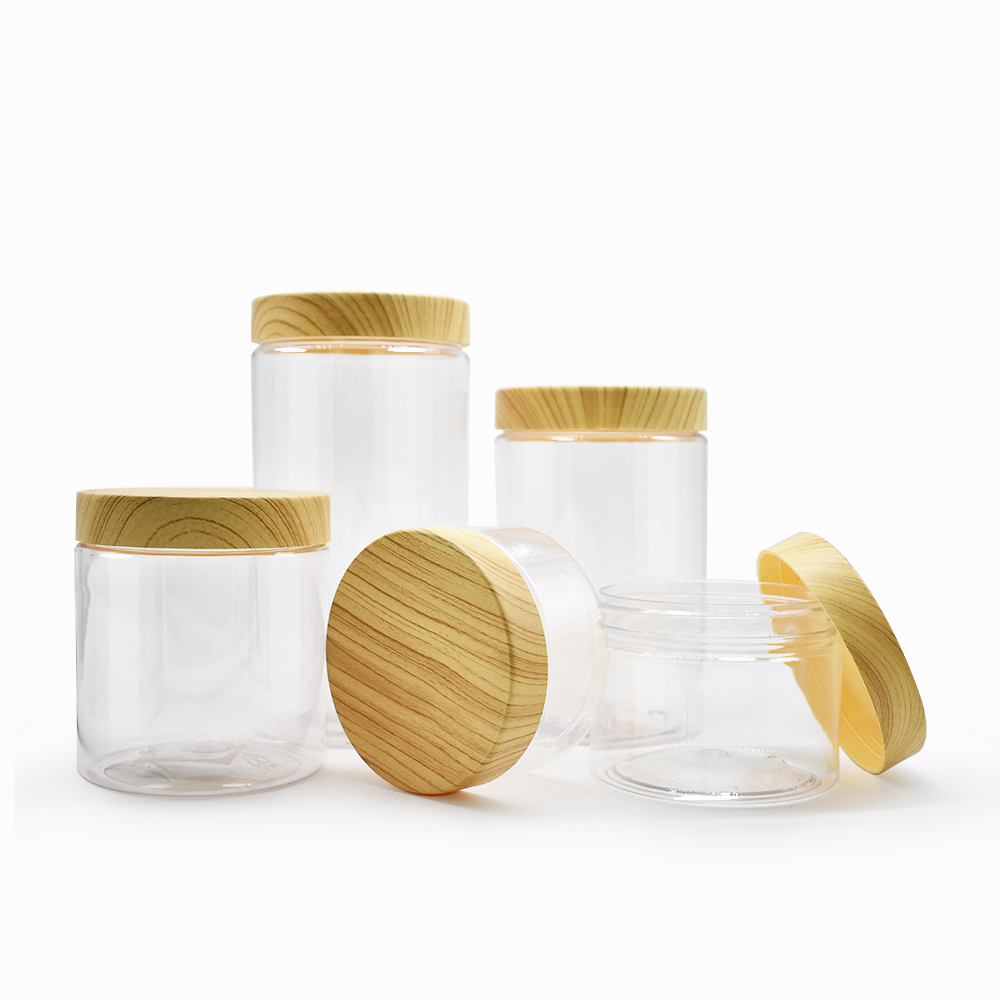 1000ml PET clear plastic cream jar with bamboo cap for cosmetic jar