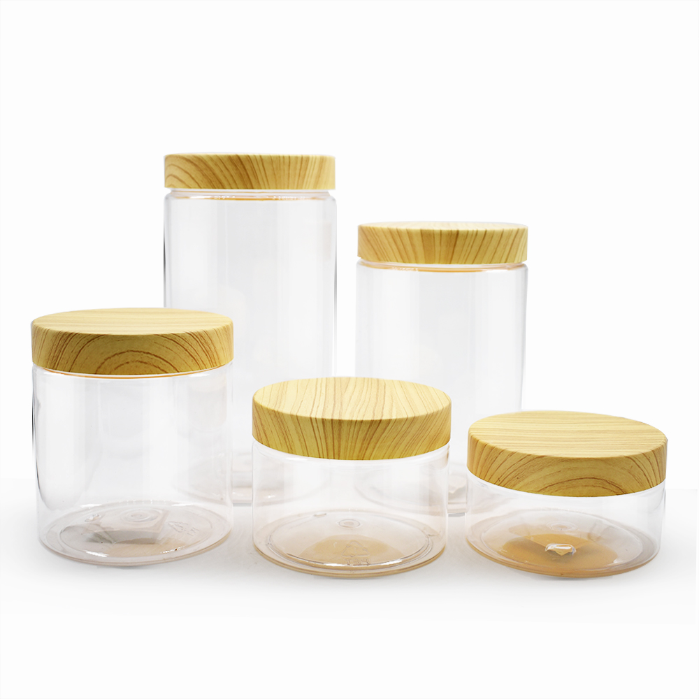 1000ml PET clear plastic cream jar with bamboo cap for cosmetic jar