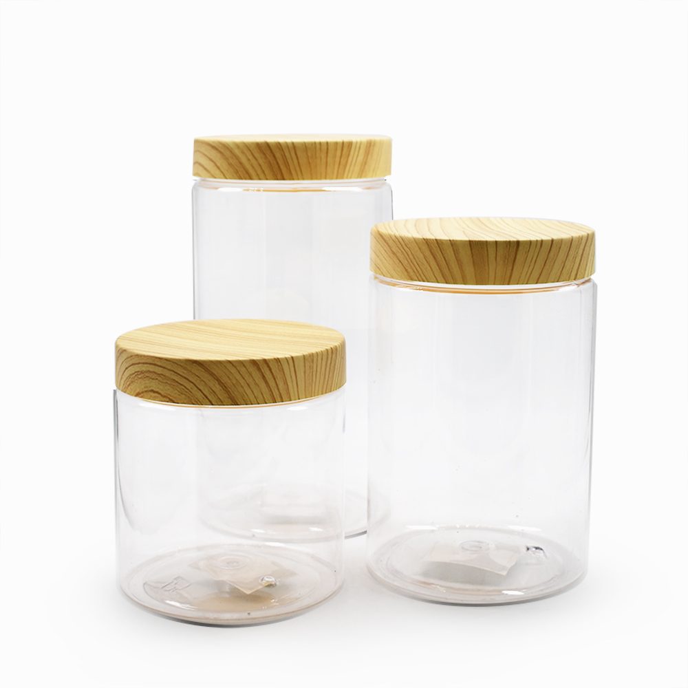 1000ml PET clear plastic cream jar with bamboo cap for cosmetic jar