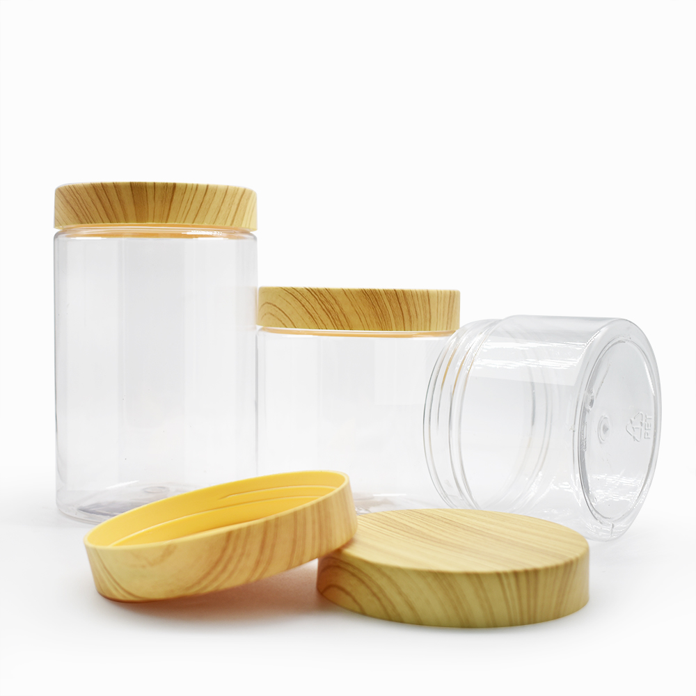 1000ml PET clear plastic cream jar with bamboo cap for cosmetic jar
