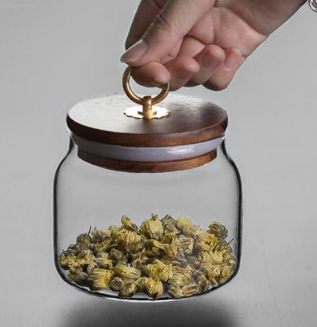 1000ml Portable Air Tight Glass Jars With Acacia Mangium Lids For Tea Candy Nuts