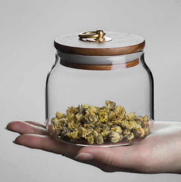 1000ml Portable Air Tight Glass Jars With Acacia Mangium Lids For Tea Candy Nuts