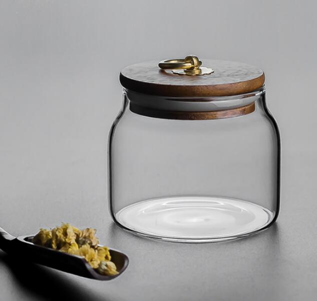 1000ml Portable Air Tight Glass Jars With Acacia Mangium Lids For Tea Candy Nuts