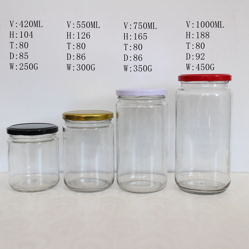1000ml Round Empty Glass Jar for Pickles Coconut Oil Storage