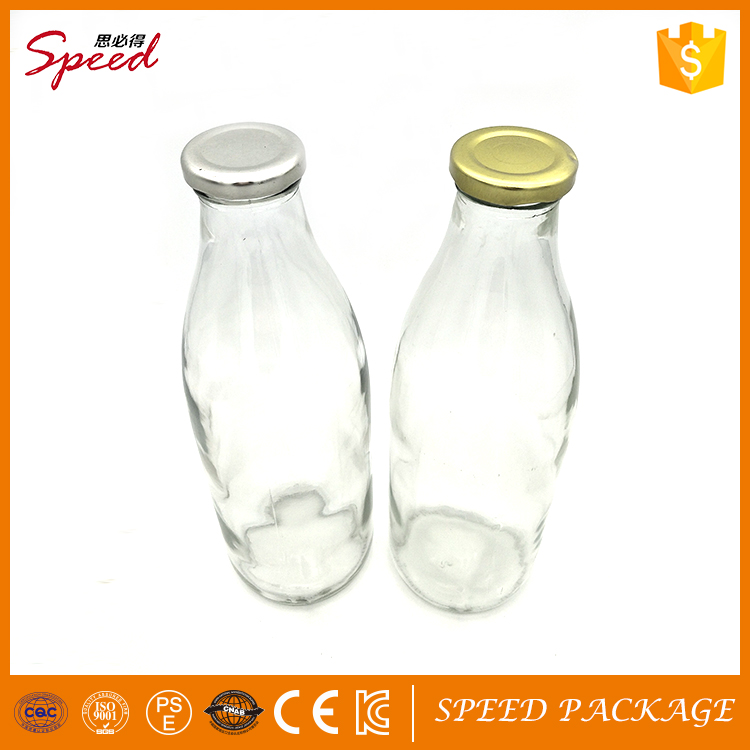 1000ml Transparent Color Milk Glass Bottle with Metal Screw Cap