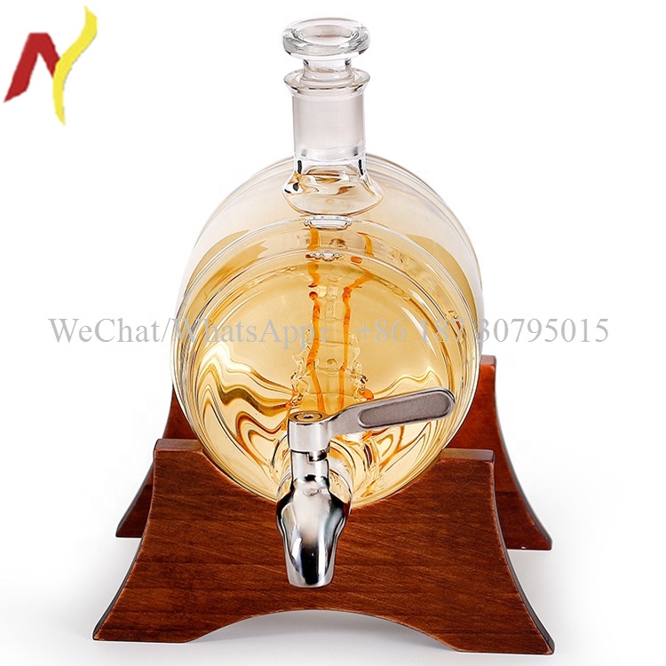 1000ml Wooden barrel shape bottle liquor bottles empty glass wine bottle for vodka and whisky