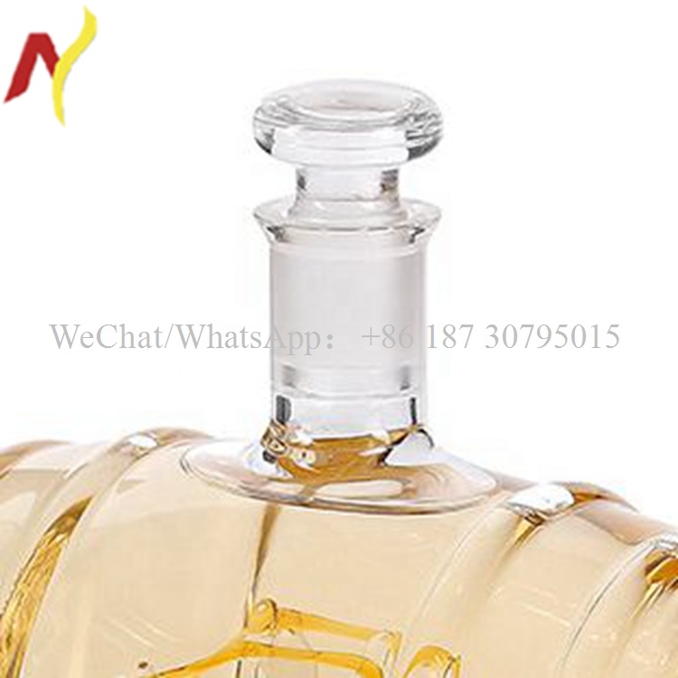 1000ml Wooden barrel shape bottle liquor bottles empty glass wine bottle for vodka and whisky
