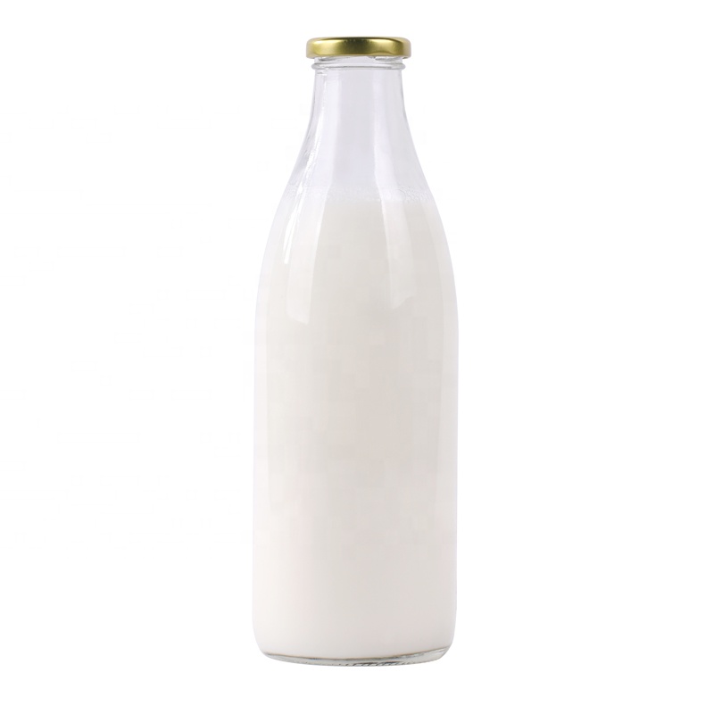 1000ml clear empty milk juice glass bottle with gold metal lid