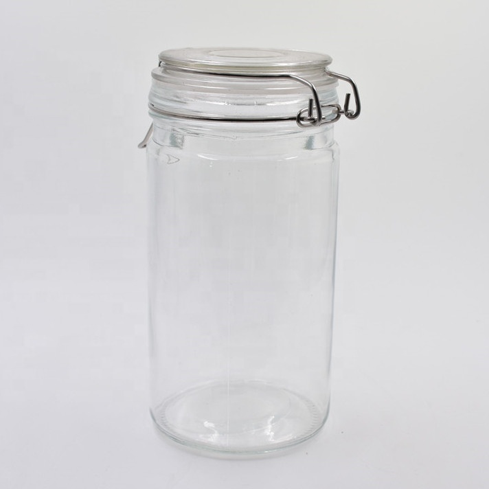 1000ml clear round swing top stainless steel clip top hermetic sugar jar glass storage jars for biscuit with airtight glass lids