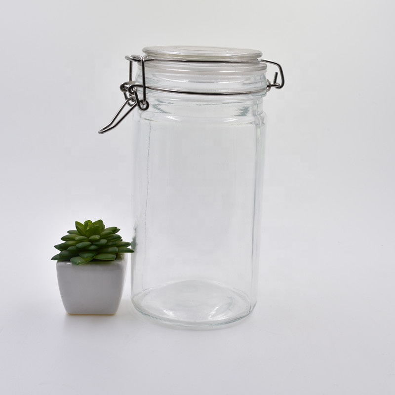1000ml clear round swing top stainless steel clip top hermetic sugar jar glass storage jars for biscuit with airtight glass lids