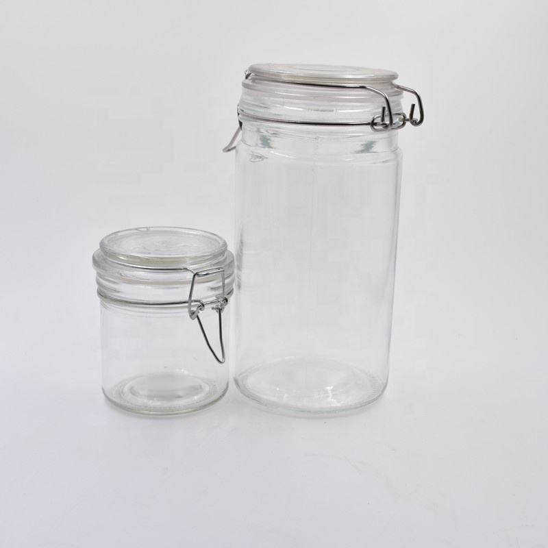 1000ml clear round swing top stainless steel clip top hermetic sugar jar glass storage jars for biscuit with airtight glass lids
