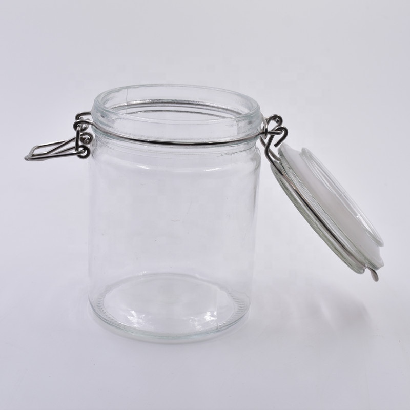 1000ml clear round swing top stainless steel clip top hermetic sugar jar glass storage jars for biscuit with airtight glass lids
