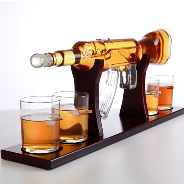 1000ml custom super clear flint gun shaped glass bottles / unique shaped wine glass bottles / shaped liquor bottles