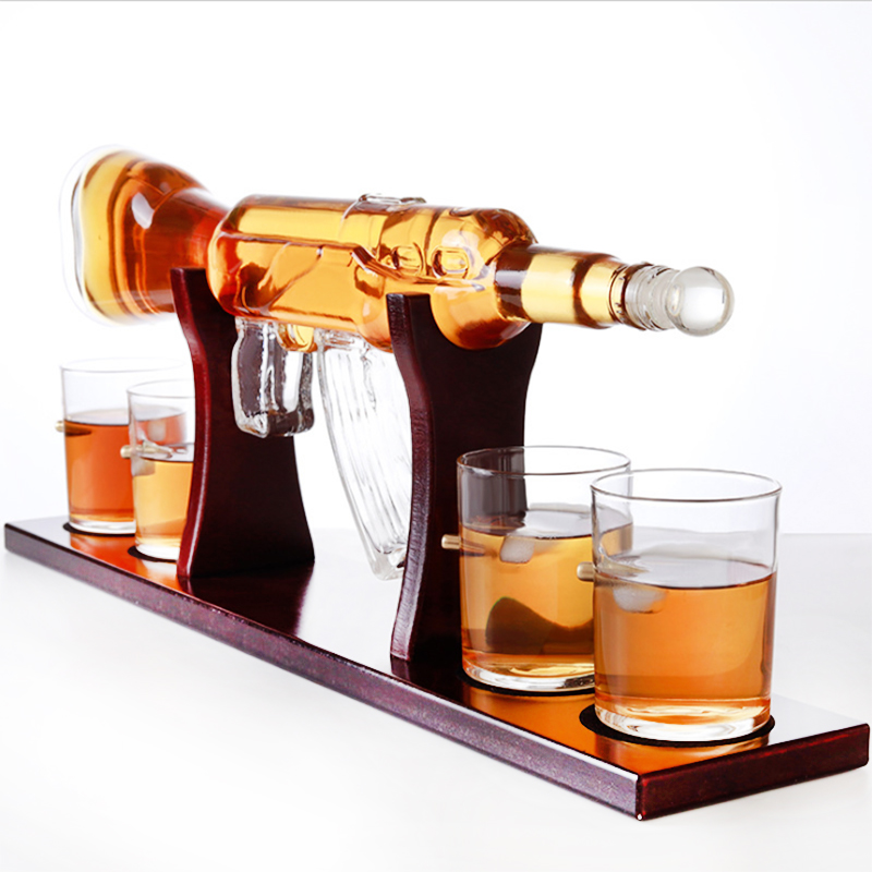 1000ml custom super clear flint gun shaped glass bottles / unique shaped wine glass bottles / shaped liquor bottles