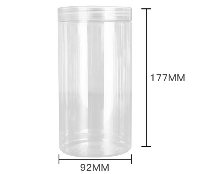 1000ml diameter 92mm high 177mm pet food grade empty plastic packaging jars with lids for nut biscuits