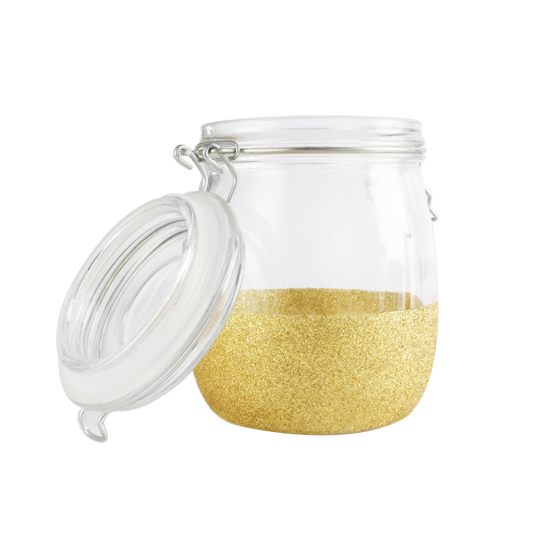 1000ml good quality unbreakable Glass Storage Jar with lid clip