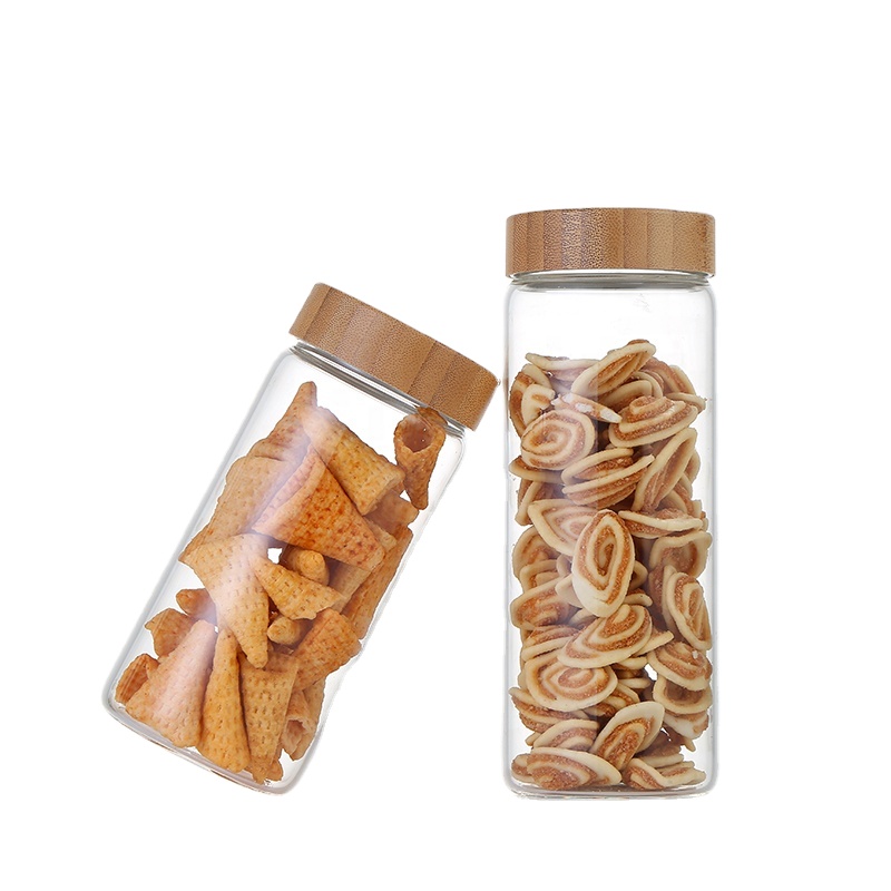 1000ml large capacity spiral bamboo lid transparent glass jar