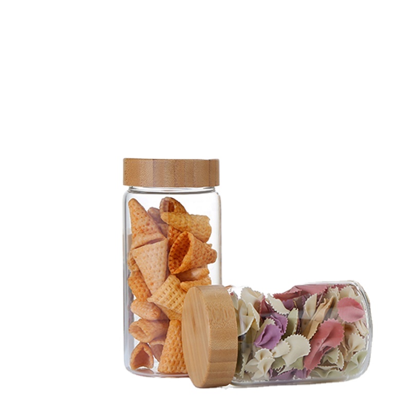 1000ml large capacity spiral bamboo lid transparent glass jar