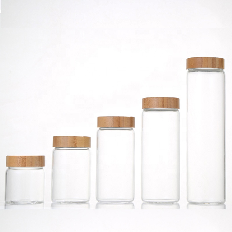1000ml large capacity spiral bamboo lid transparent glass jar